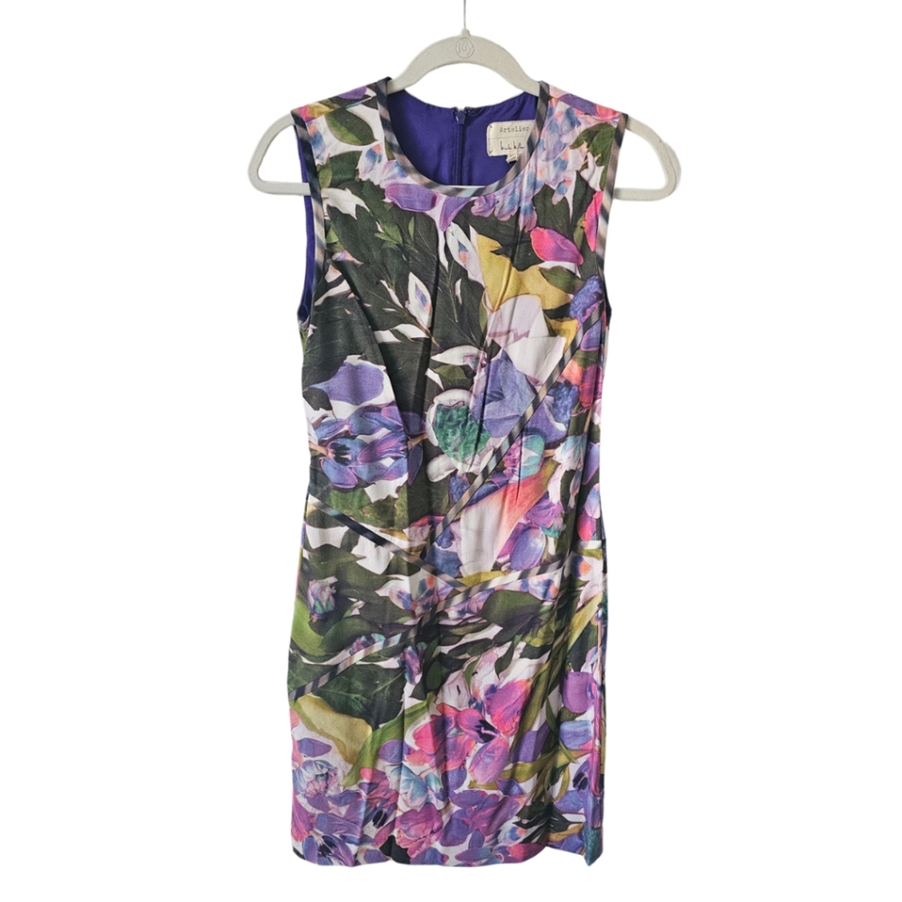 Nicole Miller Artelier Purple Tropical Floral Print  Pencil Dress Size 2